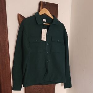 Zara Dark Green Waffle Weave Overshirt  Jacket Size M NWT